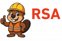 RSA Schulung Online Logo mit Maskottchen Bauarbeiter – Online RSA 21 und MVAS 99 Verkehrssicherung Schulung